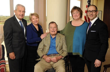 From left: Charlie Cheever Jr., June Scobee Rodgers, President George Bush, Jean Becker and Lance Bush at President Bush's office in Houston,Texas Thursday March 13, 2014.(Dave Rossman photo)
